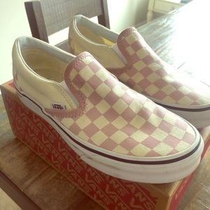 Pink and beige checkered Vans